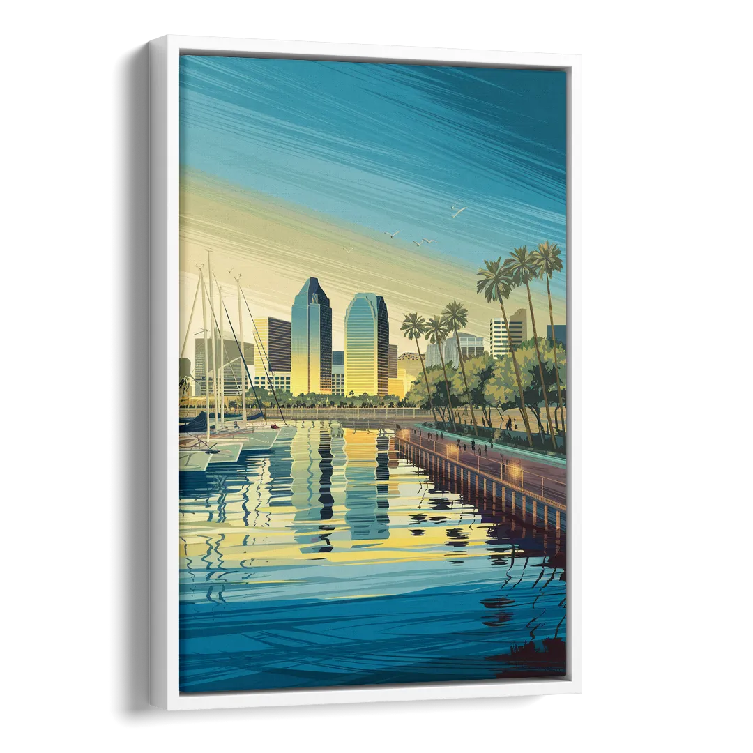 San Diego Waterfront Serenity Side - White Canvas Wall Art