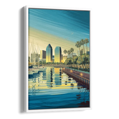 San Diego Waterfront Serenity Side - White Canvas Wall Art