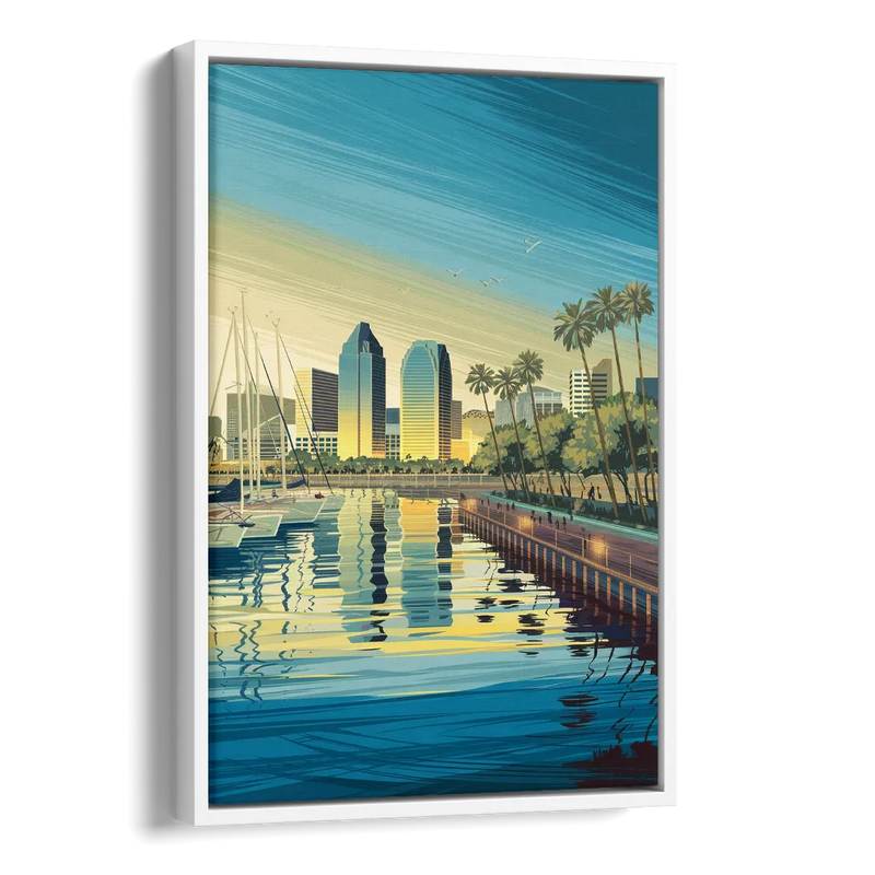 San Diego Waterfront Serenity Side - White Canvas Wall Art