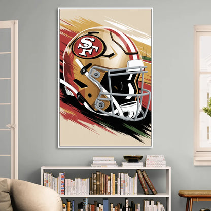 San Francisco 49ers Abstract Impressionistic Wall Art Living Room - White Canvas Wall Art