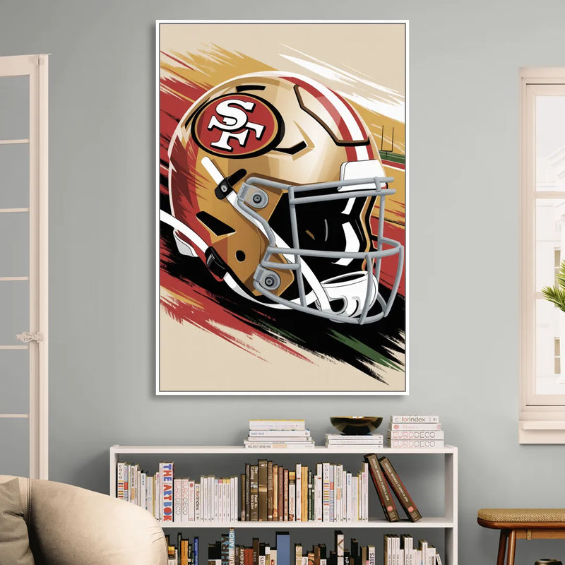 San Francisco 49ers Abstract Impressionistic Wall Art Living Room - White Canvas Wall Art