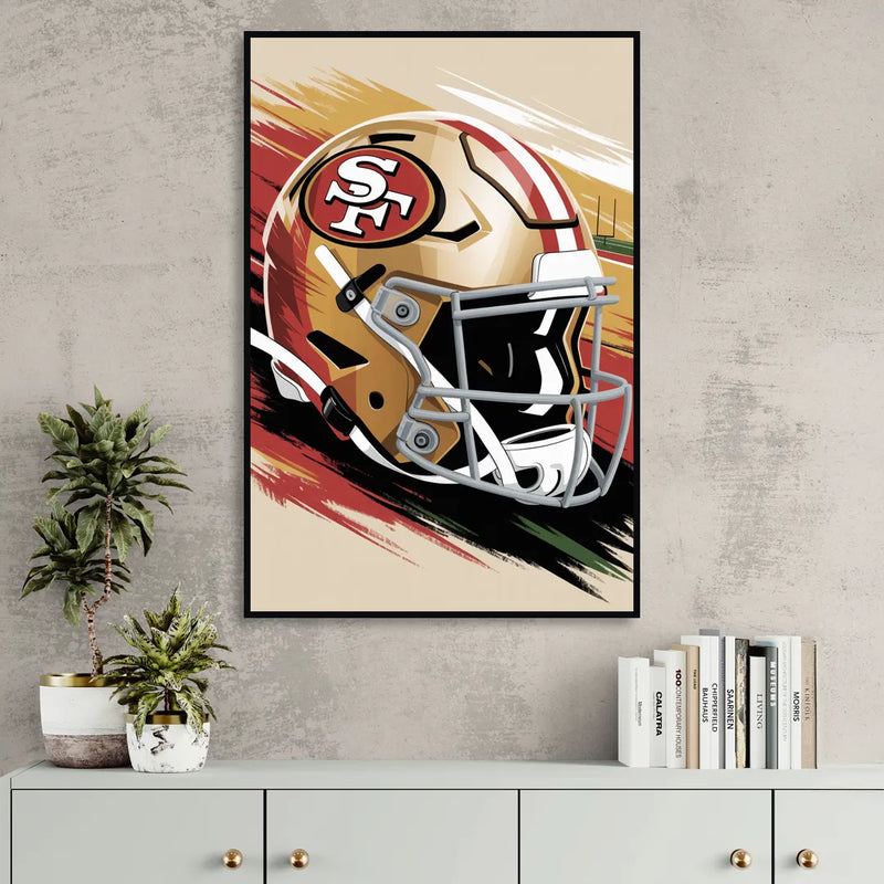 San Francisco 49ers Abstract Impressionistic Wall Art Living Room - Black Canvas Wall Art