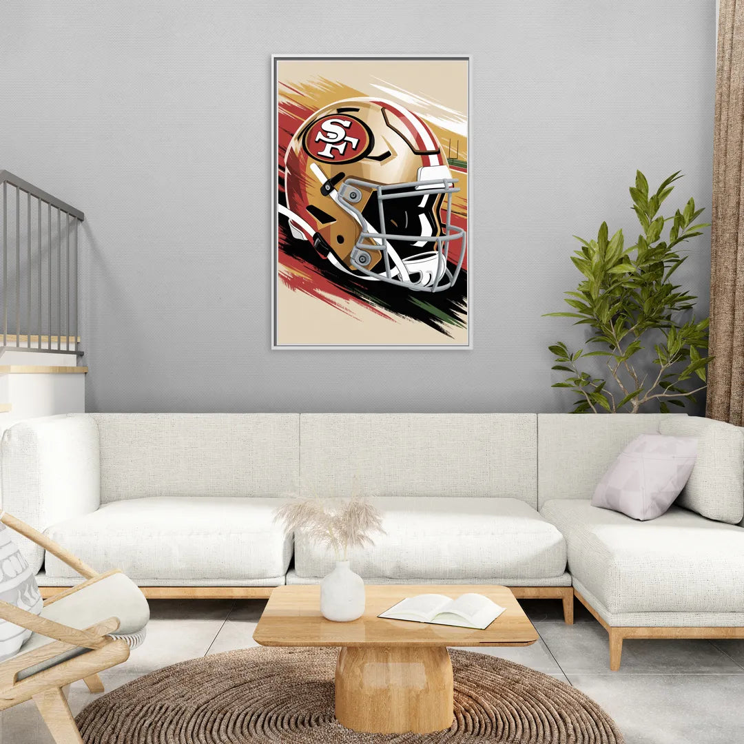 San Francisco 49ers Abstract Impressionistic Wall Art - Living Room White Frame Canvas