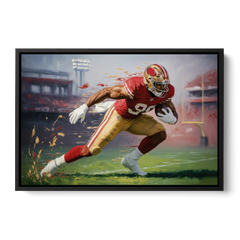 San Francisco 49ers Dynamic Impressionistic Action Art - Black Framed Canvas Wall Art - Front