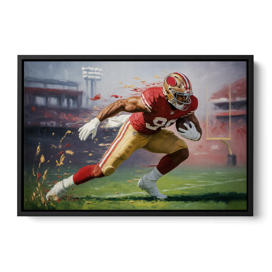 San Francisco 49ers Dynamic Impressionistic Action Art Front - Black Canvas Wall Art