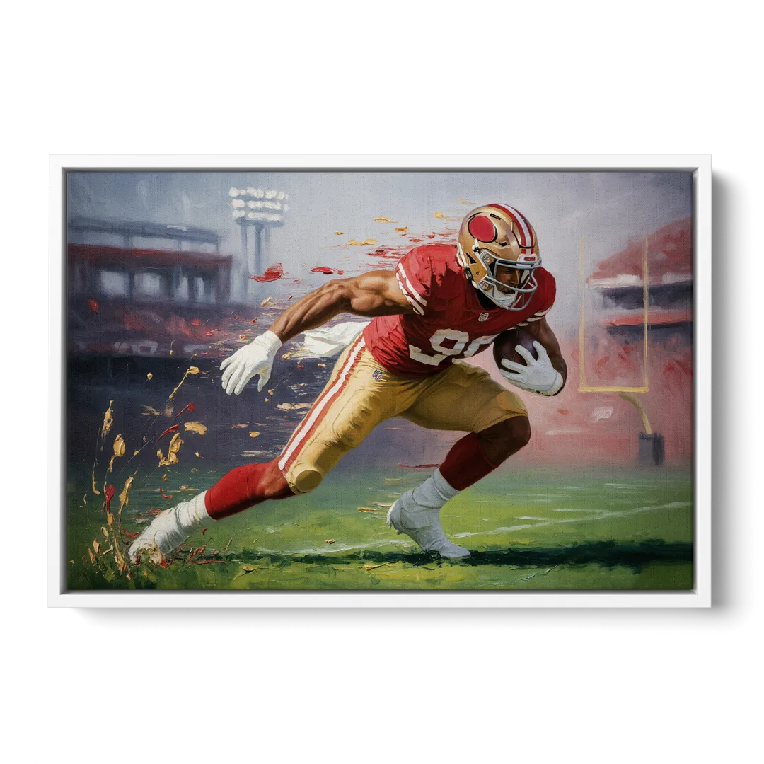 San Francisco 49ers Dynamic Impressionistic Action Art - White Frame Canvas