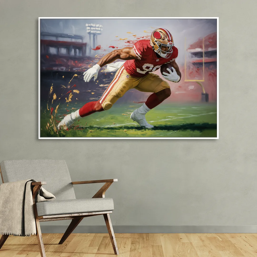 San Francisco 49ers Dynamic Impressionistic Action Art Living Room - White Canvas Wall Art