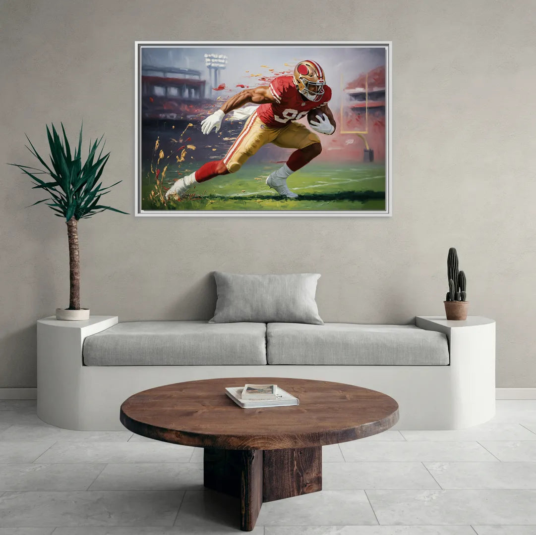 San Francisco 49ers Dynamic Impressionistic Action Art - Living Room White Frame Canvas