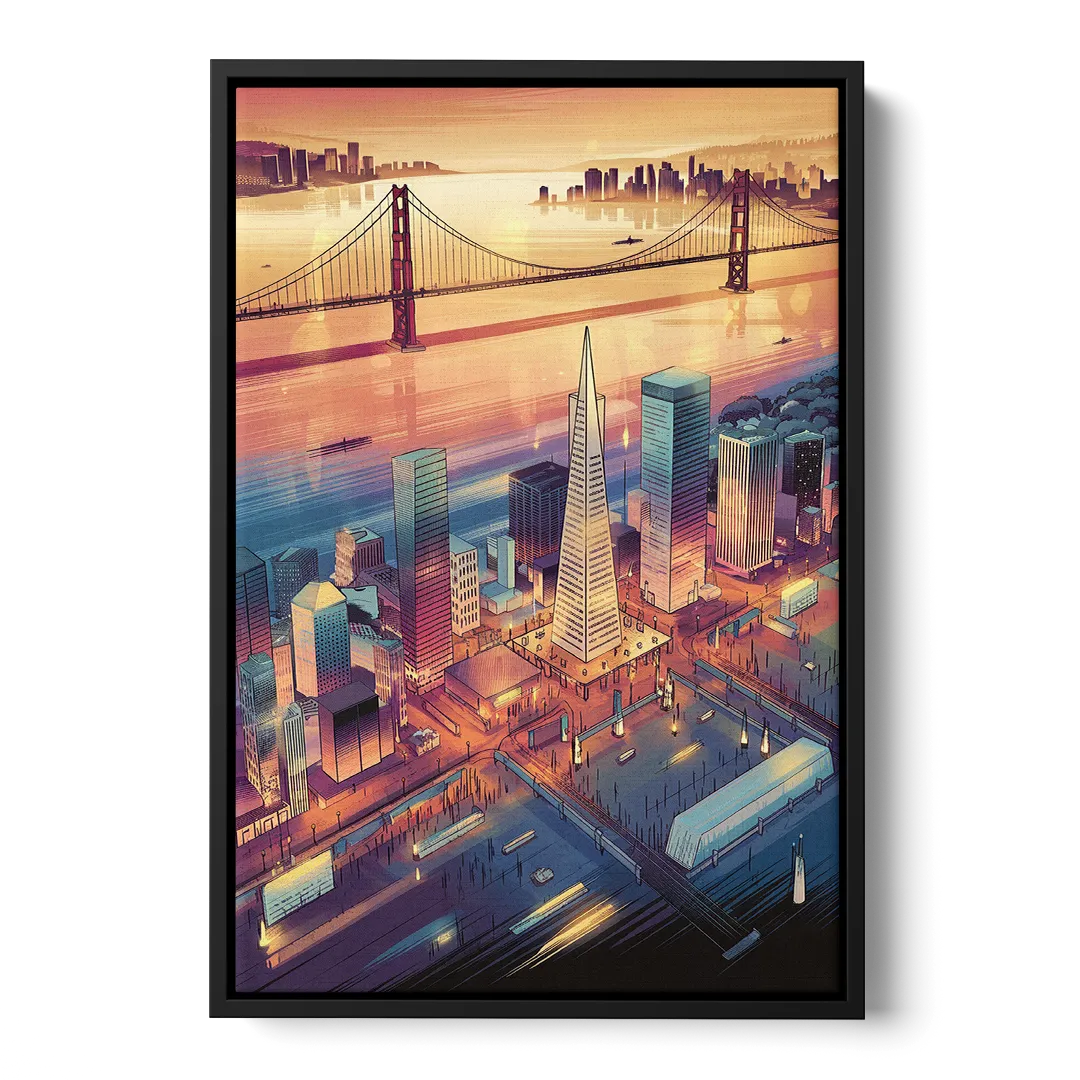 San Francisco Aerial View Front - Black Canvas Wall Art