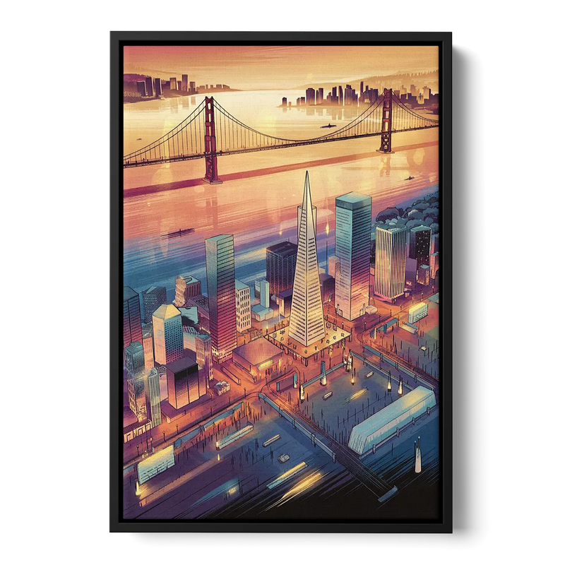San Francisco Aerial View Front - Black Canvas Wall Art