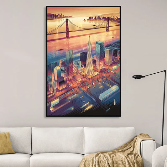 San Francisco Aerial View Living Room - Black Canvas Wall Art