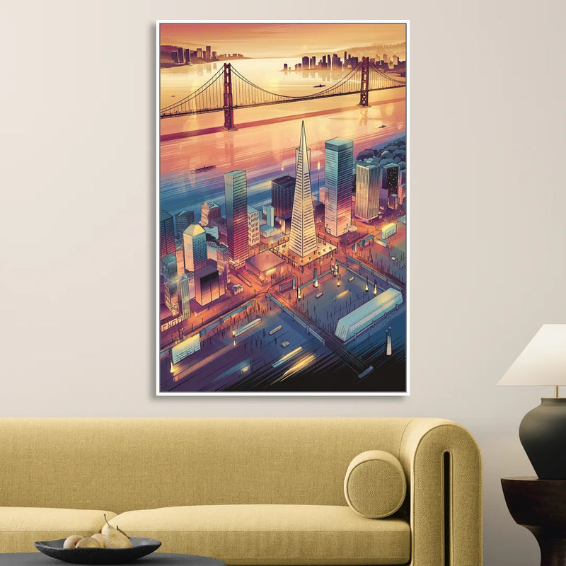 San Francisco Aerial View Sitting Room - White Canvas Wall Art