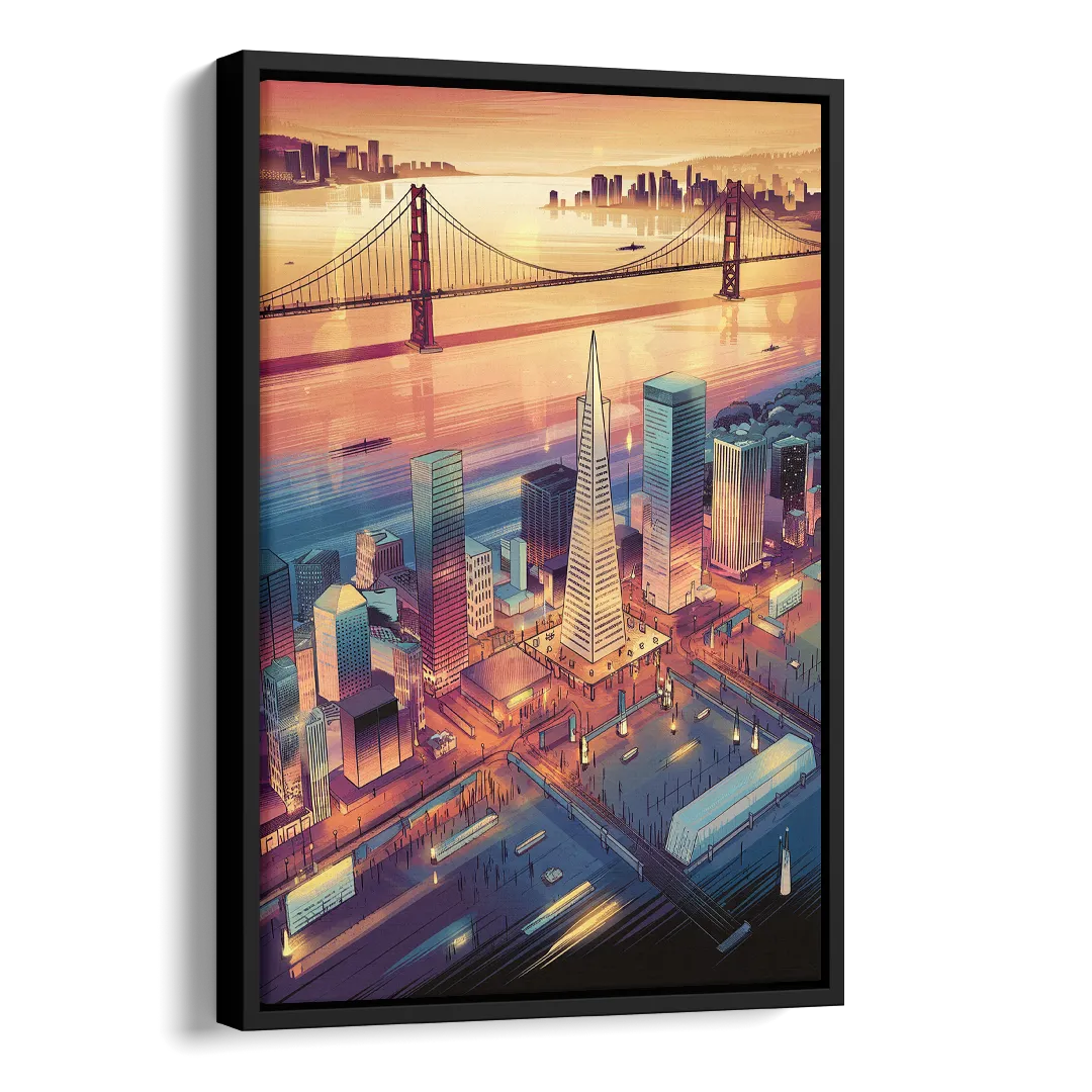 San Francisco Aerial View Side - Black Canvas Wall Art
