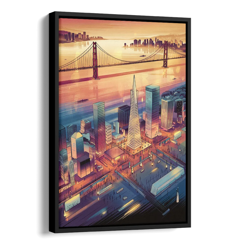 San Francisco Aerial View Side - Black Canvas Wall Art