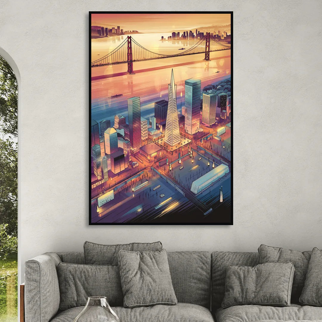 San Francisco Aerial View Sitting Room - Black Canvas Wall Art