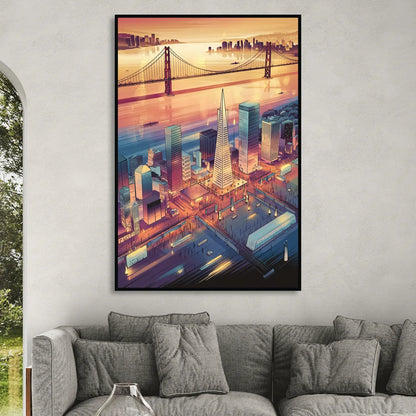 San Francisco Aerial View Sitting Room - Black Canvas Wall Art