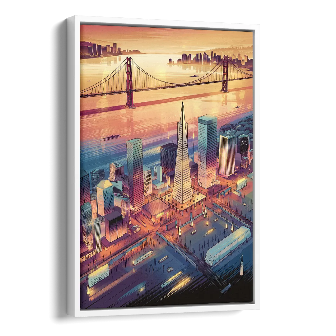 San Francisco Aerial View Side - White Canvas Wall Art
