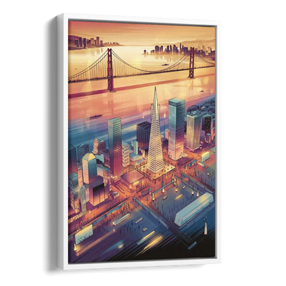 San Francisco Aerial View Side - White Canvas Wall Art