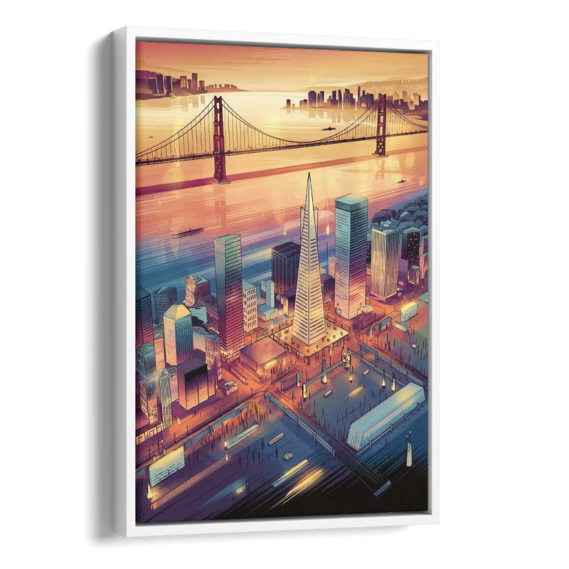San Francisco Aerial View Side - White Canvas Wall Art