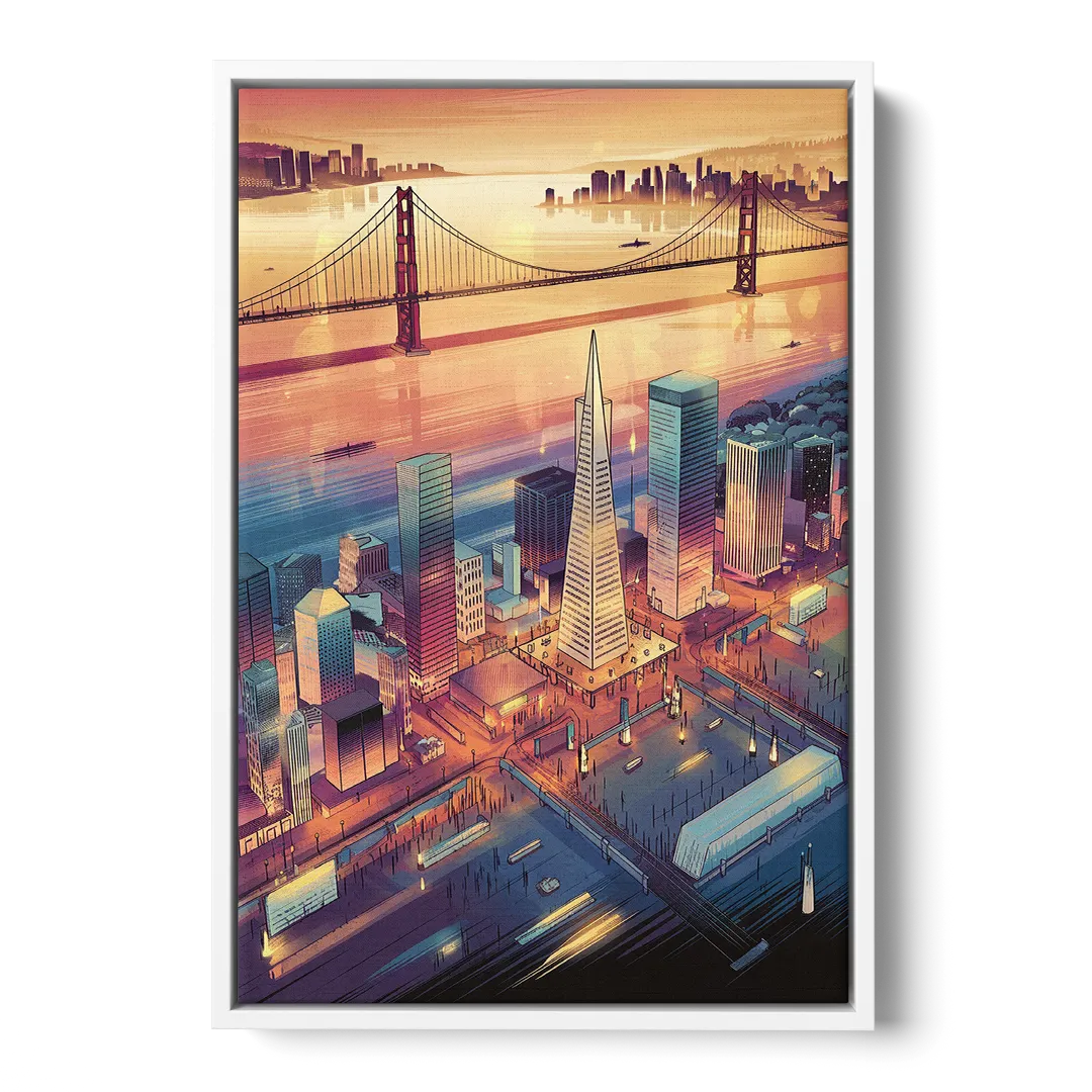 San Francisco Aerial View Front - White Canvas Wall Art