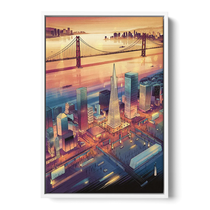 San Francisco Aerial View Front - White Canvas Wall Art