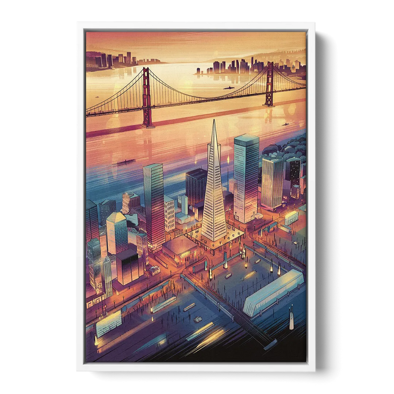 San Francisco Aerial View Front - White Canvas Wall Art