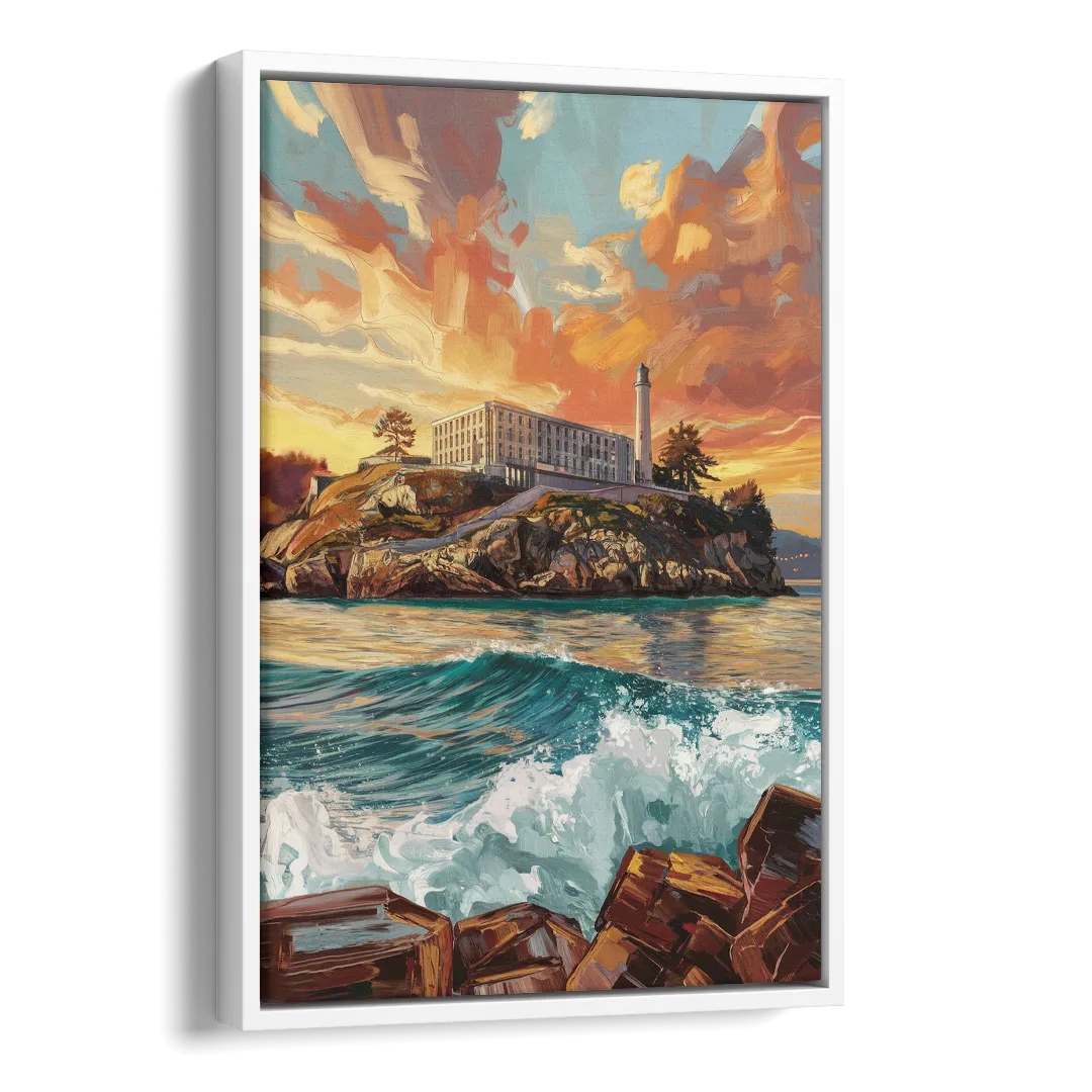 San Francisco Alcatraz Island Side - White Canvas Wall Art