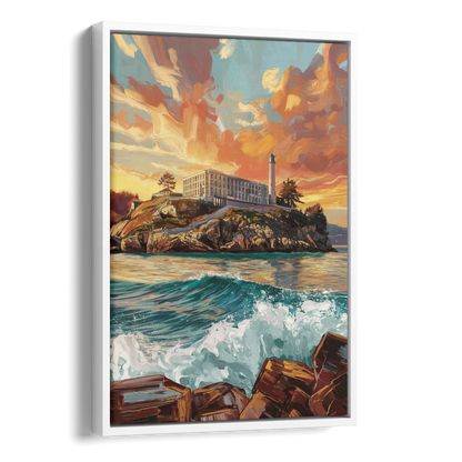 San Francisco Alcatraz Island Side - White Canvas Wall Art