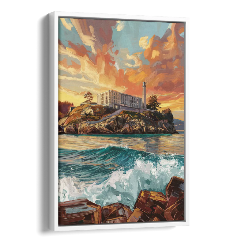 San Francisco Alcatraz Island Side - White Canvas Wall Art
