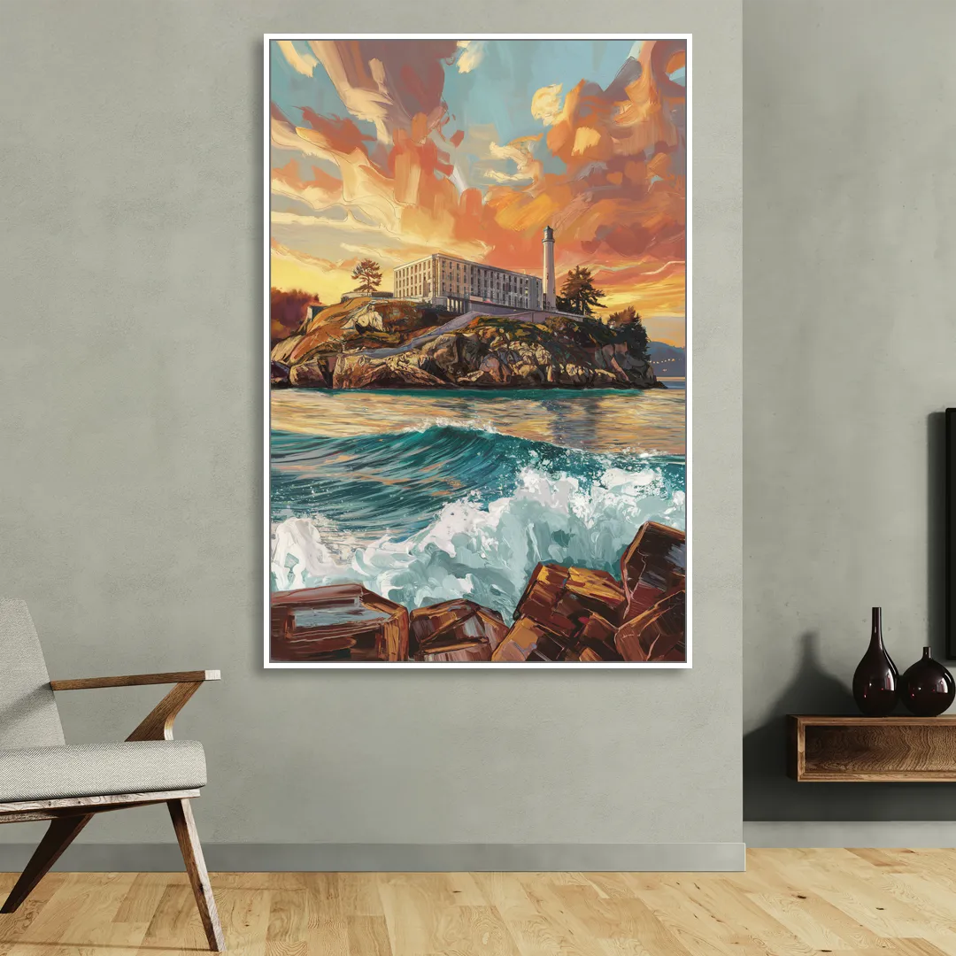 San Francisco Alcatraz Island Sitting Room - White Canvas Wall Art