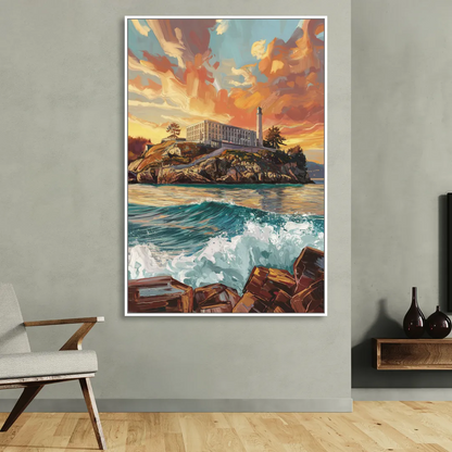 San Francisco Alcatraz Island Sitting Room - White Canvas Wall Art