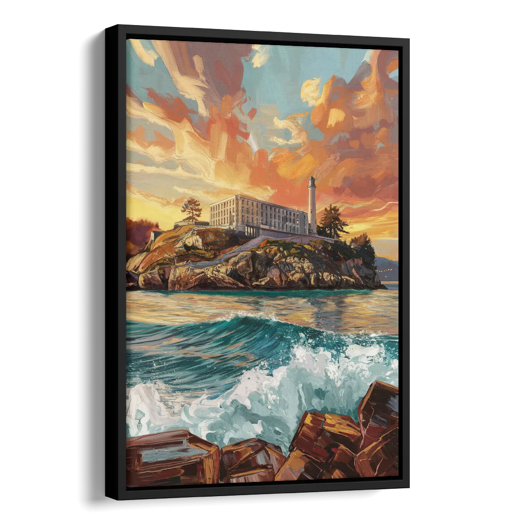 San Francisco Alcatraz Island Side - Black Canvas Wall Art