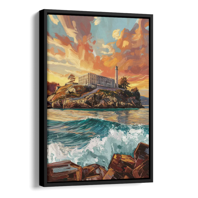 San Francisco Alcatraz Island Side - Black Canvas Wall Art