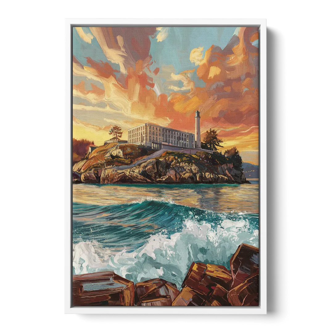 San Francisco Alcatraz Island Front - White Canvas Wall Art