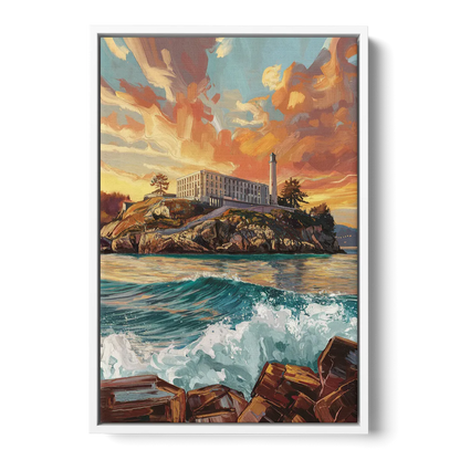 San Francisco Alcatraz Island Front - White Canvas Wall Art