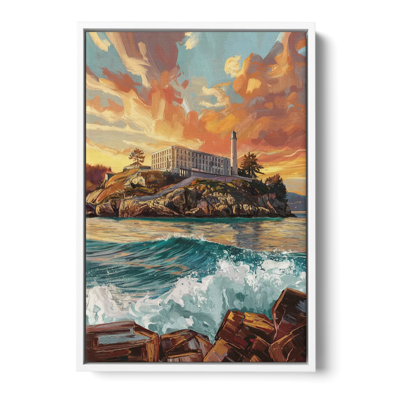 San Francisco Alcatraz Island Front - White Canvas Wall Art