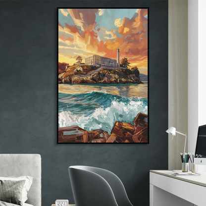 San Francisco Alcatraz Island Sitting Room - Black Canvas Wall Art