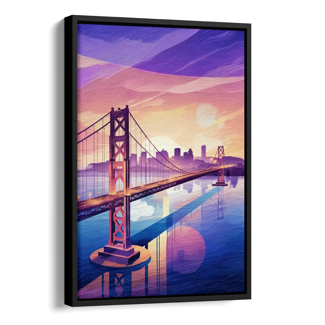 San Francisco Bay Bridge Panorama Side - Black Canvas Wall Art