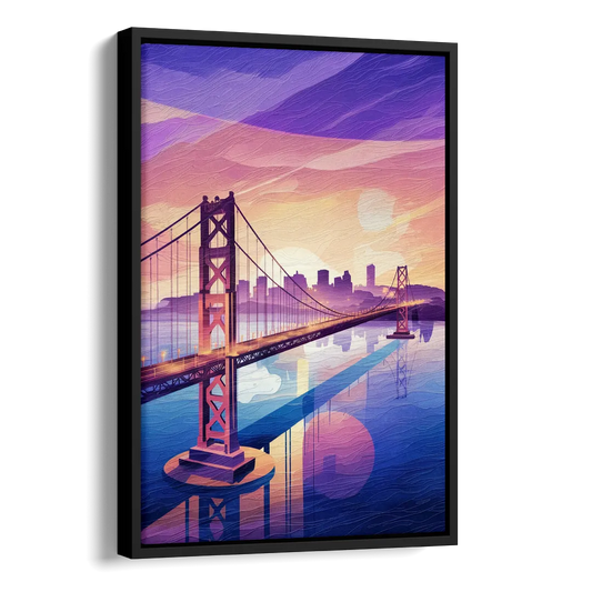 San Francisco Bay Bridge Panorama Side - Black Canvas Wall Art