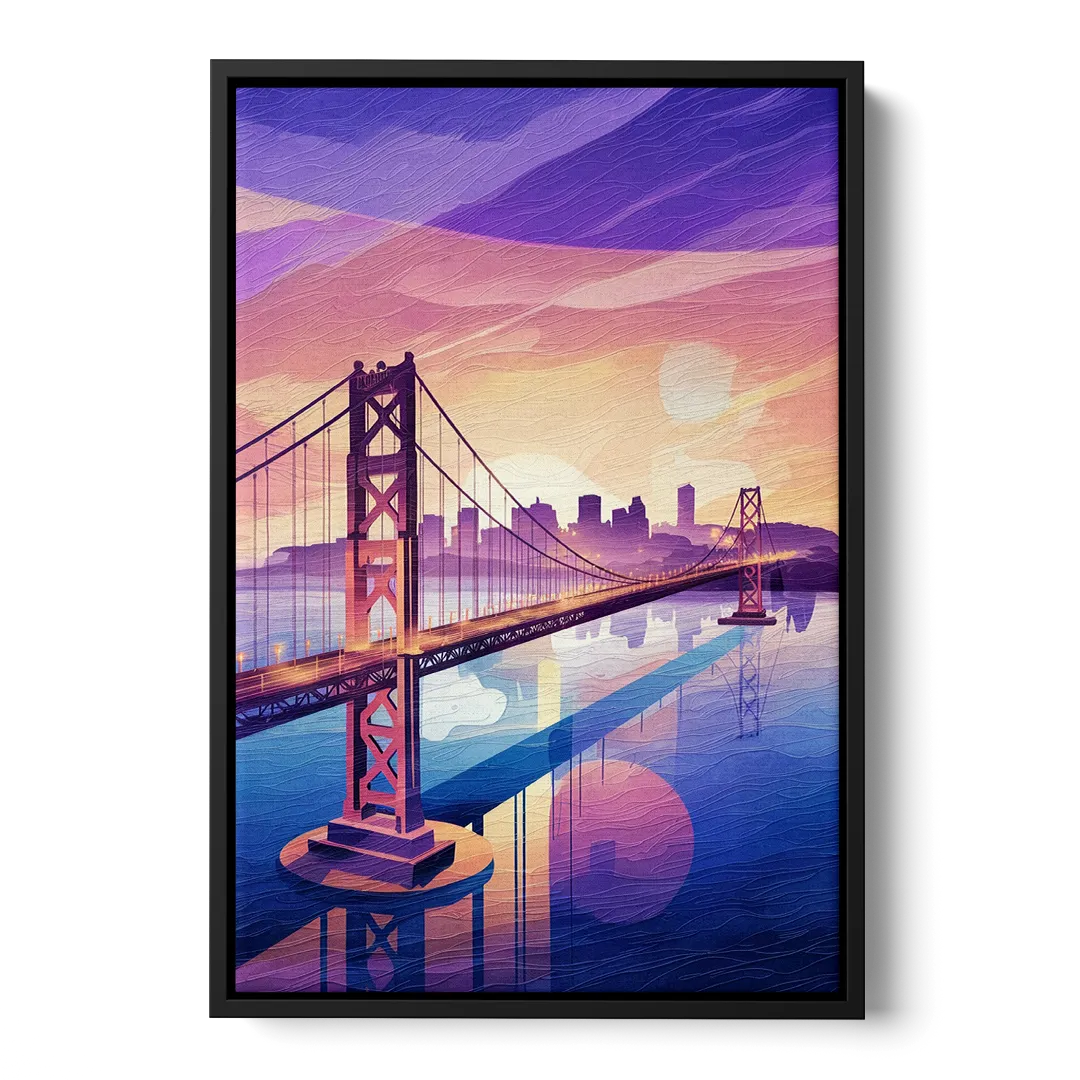 San Francisco Bay Bridge Panorama Front - Black Canvas Wall Art