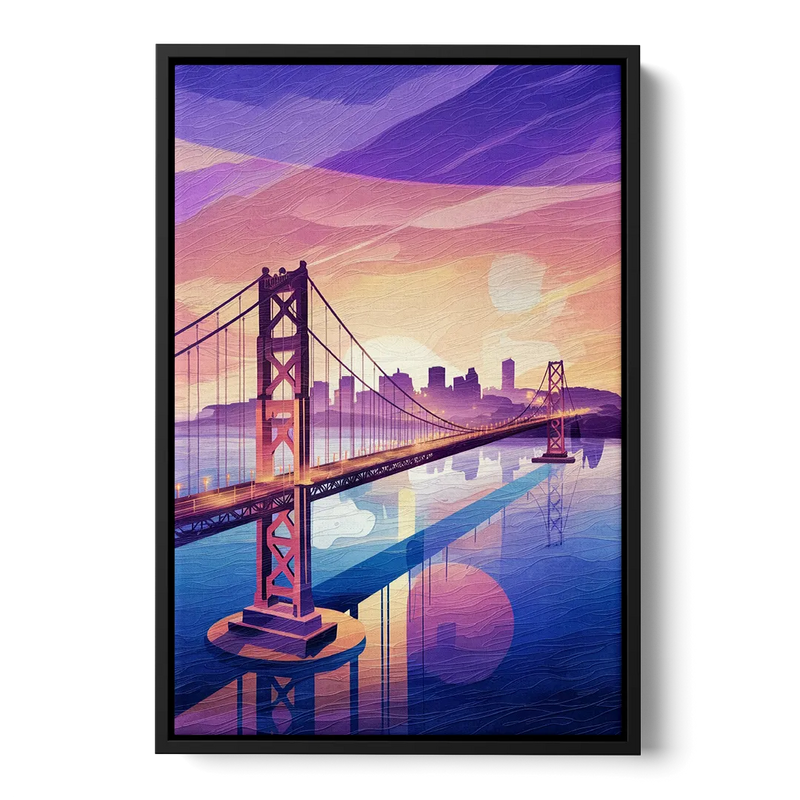 San Francisco Bay Bridge Panorama Front - Black Canvas Wall Art