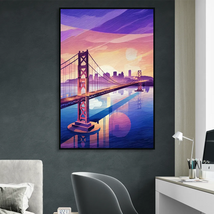 San Francisco Bay Bridge Panorama Living Room - Black Canvas Wall Art