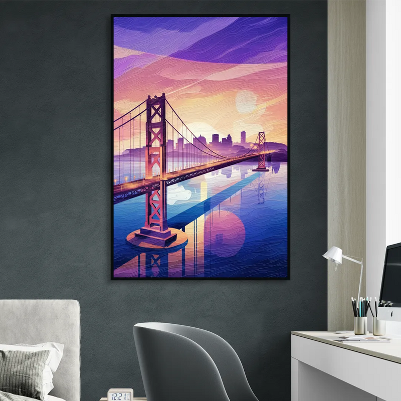 San Francisco Bay Bridge Panorama Living Room - Black Canvas Wall Art
