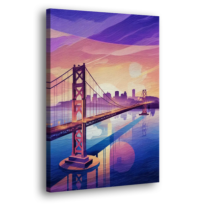San Francisco Bay Bridge Panorama Side - Canvas Wall Art