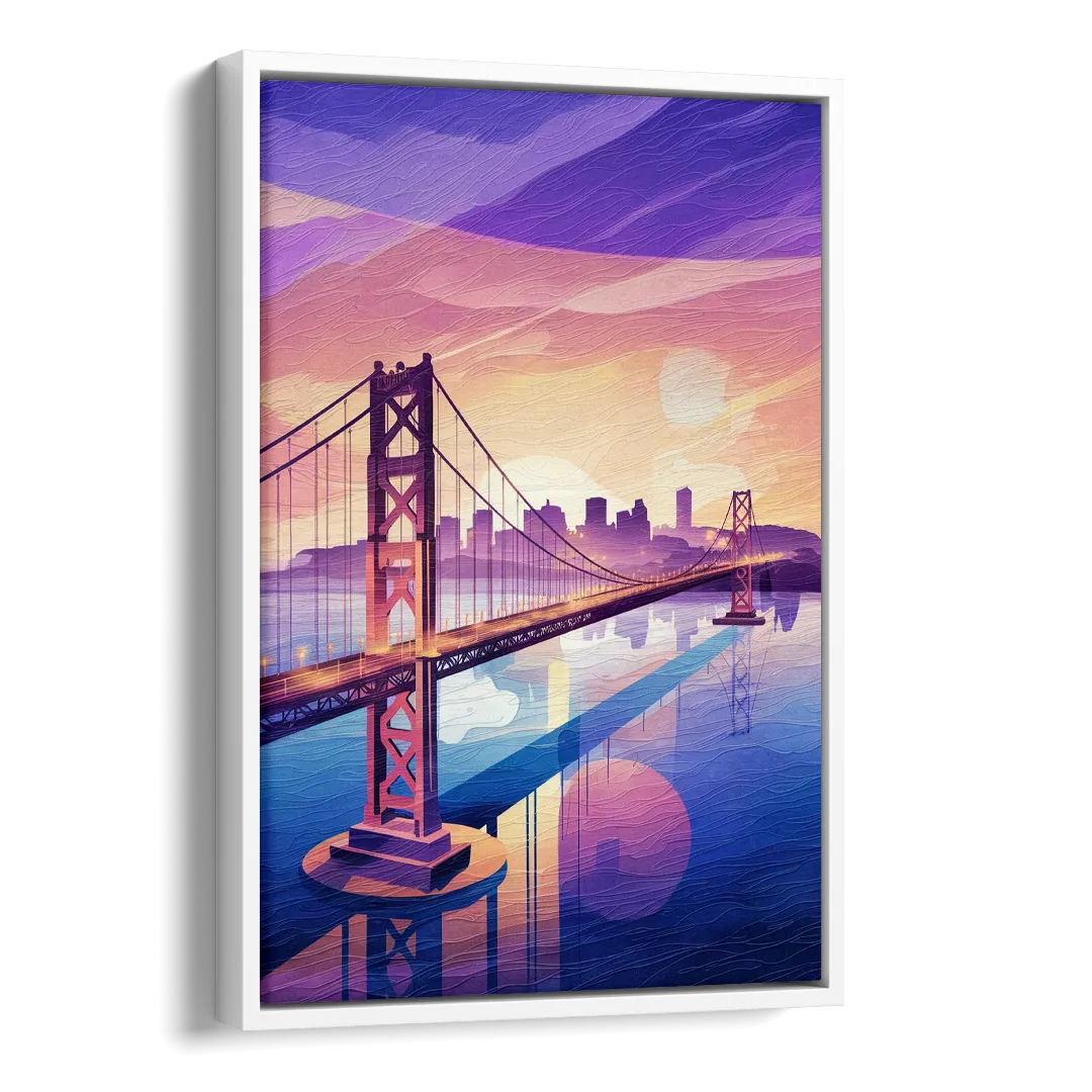 San Francisco Bay Bridge Panorama Side - White Canvas Wall Art