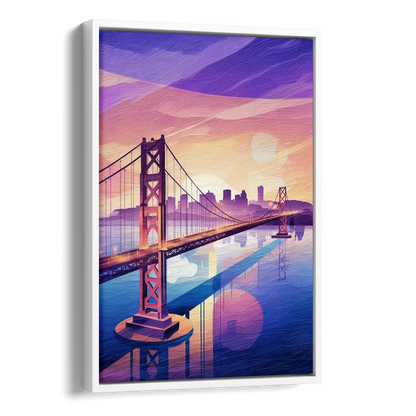 San Francisco Bay Bridge Panorama Side - White Canvas Wall Art