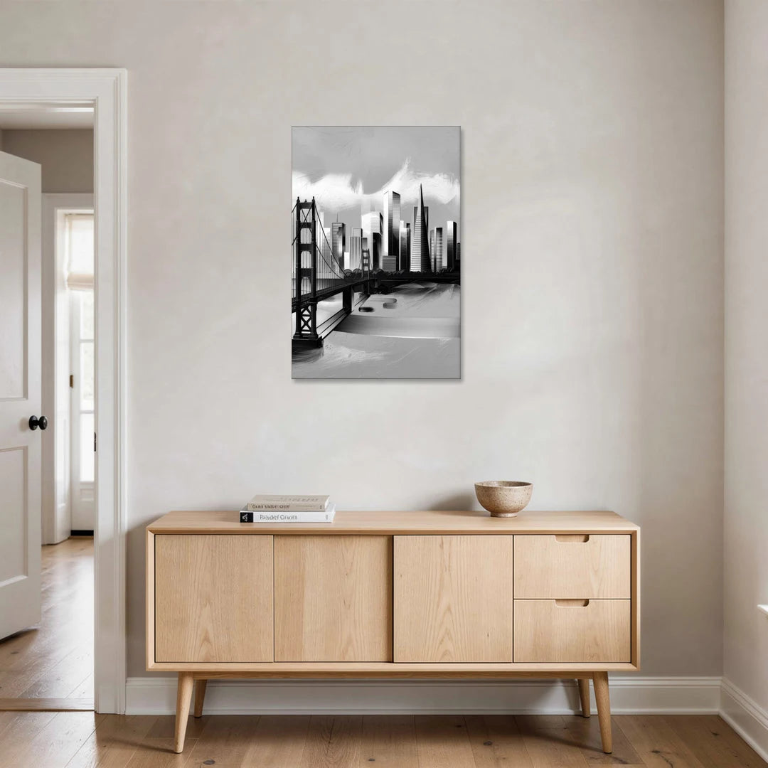 San Francisco Black and White Skyline - Canvas Wall Art - Coffee Table - 24x36