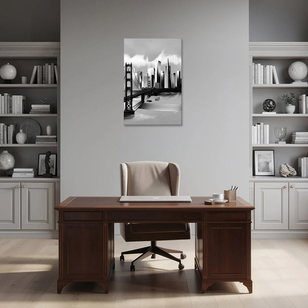 San Francisco Black and White Skyline - Canvas Wall Art - Office - 24x36