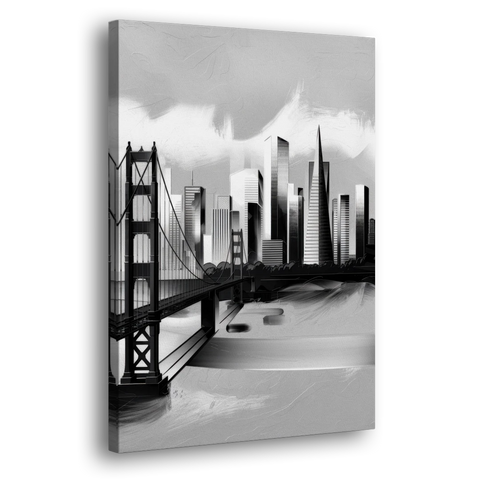 San Francisco Black and White Skyline - Canvas Wall Art - Side