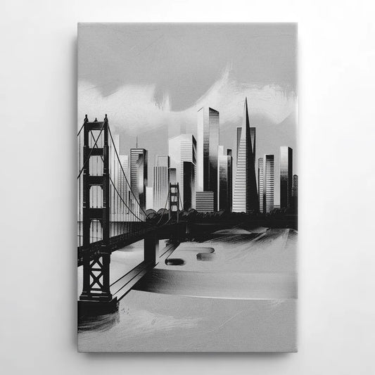 San Francisco Black and White Skyline - Canvas Wall Art